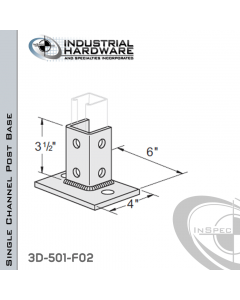 Single Channel Post Base From Steel-E.G. (ZP) With 6-Hole Flush Inline 3-Sided Post And 4 in.X 6 in. 2-Hole Base