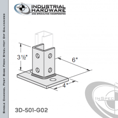 Single Channel Post Base From Steel-Hot Dip Galv. With 6-Hole Flush Inline 3-Sided Post And 4 in.X 6 in. 2-Hole Base