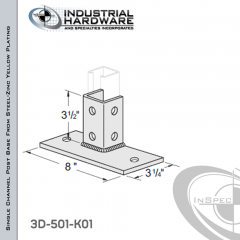 Single Channel Post Base From Steel-Zinc Yellow Plating With 6-Hole Flush Inline 3-Sided Post And 3-1/4 in. X 8 in. 2-Hole Base