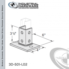 Single Channel Post Base From Steel-Powder Coat Green With 6-Hole Flush Inline 3-Sided Post And 4 in.X 6 in. 2-Hole Base