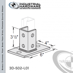 Single Channel Rectangular Post Base From Steel-Powder Coat Green With 6-Hole Inline 3-Sided Post