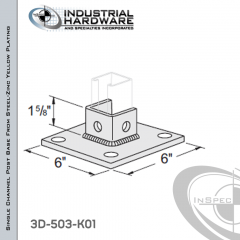 Single Channel Post Base From Steel-Zinc Yellow Plating With 3-Hole Angled 3-Sided Post