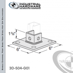 Single Channel Post Base From Steel-Hot Dip Galv. With 3-Hole Inline 3-Sided Post