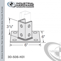 Single Channel Post Base From Steel-Zinc Yellow Plating With 6-Hole Angled 3-Sided Post