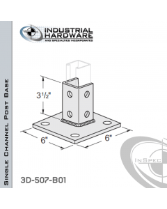 Single Channel Post Base From Stainless Type 304 With 6-Hole Inline 3-Sided Post