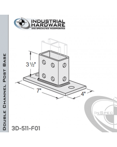 Double Channel Post Base From Steel-E.G. (ZP) With 12-Hole Inline Tube Post