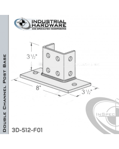 Double Channel Post Base From Steel-E.G. (ZP) With 8-Hole Flush Inline 3-Sided Post