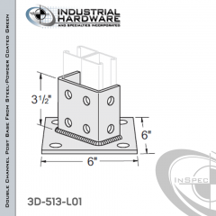 Double Channel Post Base From Steel-Powder Coat Green With 8-Hole Angled 3-Sided Post