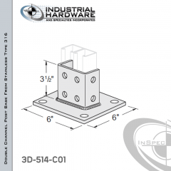 Double Channel Post Base From Stainless Type 316 With 8-Hole Inline 3-Sided Post