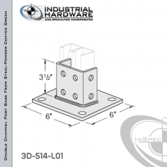 Double Channel Post Base From Steel-Powder Coat Green With 8-Hole Inline 3-Sided Post