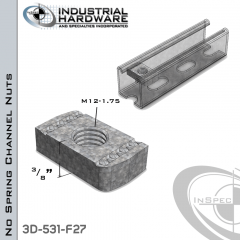 No Spring Channel Nuts ( Strut ) Steel-E.G. M12-1.75 X 3/8