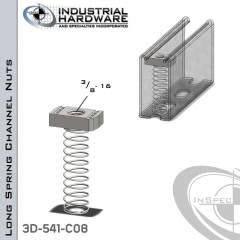 Long Spring Channel Nuts ( Strut ) Stainless 316 3/8-16 X 3/8