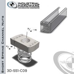 Short Spring Channel Nuts ( Strut ) Stainless 316 3/8-16 X 3/8