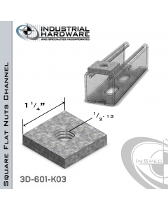 Square Flat Nuts ( Strut ) Steel-Zinc Yellow Plating 1/2-13 Thread X 1/2 Thick