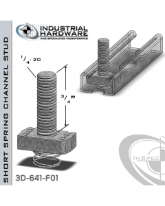 Short Spring Channel Stud ( Strut ) Steel-E.G. 1/4-20 X 3/4 Stud