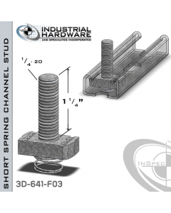 Short Spring Channel Stud ( Strut ) Steel-E.G. 1/4-20 X 1-1/4 Stud