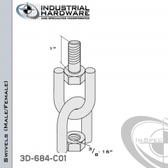 Strut Swivel (Male/Female) From Stainless Type 316 With 3/8-16 x 1 in. Thread