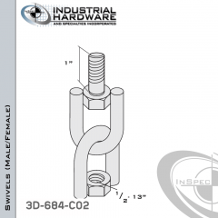 Strut Swivel (Male/Female) From Stainless Type 316 With 1/2-13 x 1 in. Thread