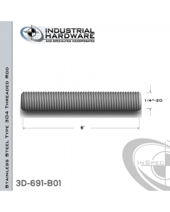 Threaded Rod From Stainless Type 304 With 1/4-20 X 6 Ft. Thread