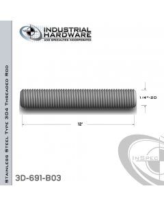 Threaded Rod From Stainless Type 304 With 1/4-20 X 12 Ft. Thread