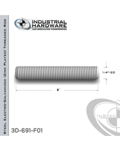 Threaded Rod From Steel-E.G. (Zinc Plated) With 1/4-20 X 6 Ft. Thread