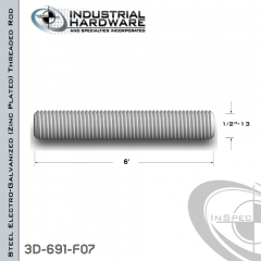 Threaded Rod From Steel-E.G. (Zinc Plated) With 1/2-13 X 6 Ft. Thread