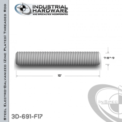 Threaded Rod From Steel-E.G. (Zinc Plated) With 7/8-9 X 10 Ft. Thread