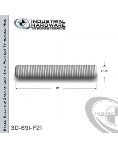 Threaded Rod From Steel-E.G. (Zinc Plated) With 1-8 X 12 Ft. Thread