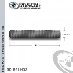 Threaded Rod From Plain Steel With 1/4-20 X 10 Ft. Thread