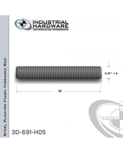 Threaded Rod From Plain Steel With 3/8-16 X 10 Ft. Thread