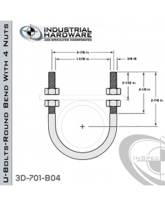 U-Bolts W/4 Nuts Stainless 304 For 1-1/4 in. Pipe 3.7 in. Inside Length