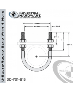 U-Bolts W/4 Nuts Stainless 304 For 12 in. Pipe 16 in. Inside Length