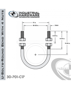 U-Bolts W/4 Nuts Stainless 316 For 16 in. Pipe 19.25 in. Inside Length