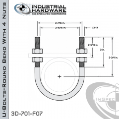 U-Bolts W/4 Nuts Steel-E.G. (Zinc Plated) For 2-1/2 in. Pipe 5.19 in. Inside Length