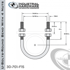 U-Bolts W/4 Nuts Steel-E.G. (Zinc Plated) For 12 in. Pipe 16 in. Inside Length