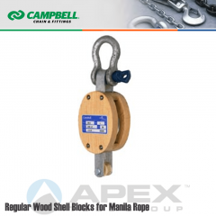 Campbell #7205635 6 in. Single Sheave Wood Block - WLL 1800 lb - Anchor Shackle - 3/4 in. Manilla Rope