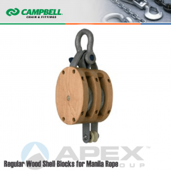 Campbell #7207035 5 in. Double Sheave Wood Block - WLL 1800 lb - Anchor Shackle - 5/8 in. Manilla Rope