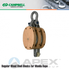 Campbell #7207135 6 in. Double Sheave Wood Block - WLL 2500 lb - Anchor Shackle - 3/4 in. Manilla Rope