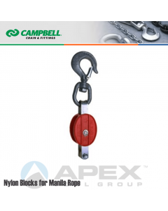 Campbell #7220214 2 in. Single Sheave Nylon Block - Manila Rope - WLL 500 lb - Swivel Hook w/Latch