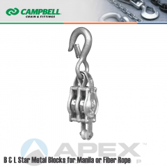 Campbell #7246935 4 in. Double Sheave B & L Star Metal Block - WLL 1600 lb - Round Hook