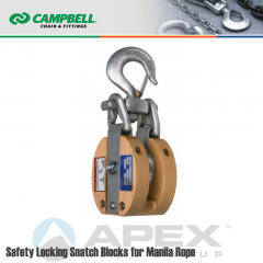 Campbell #7267186 6 in. Safety Locking Snatch Block - Manila Rope - WLL 3000 lb - Swivel Hook w/Latch