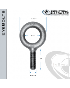 K2001-UNF: 1/4-28 x 1 in Long Full Thread Plain Pattern Eyebolt Carbon Steel - Made in the USA