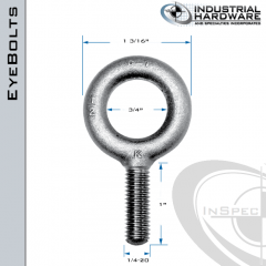 K2001-ZN: 1/4-20 x 1 in Long Full Thread Plain Pattern Eyebolt Carbon Steel - Made in the USA