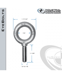 K2002-316SS: 5/16-18 x 1-1/8 in Long Full Thread Plain Pattern Eyebolt SS Type 316 - Made in the USA