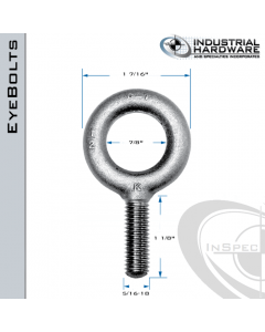 K2002: 5/16-18 x 1-1/8 in Long Full Thread Plain Pattern Eyebolt Carbon Steel - Made in the USA