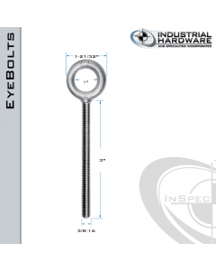 K2003-3-SS: 3/8-16 x 3 in Long Full Thread Plain Pattern Eyebolt SS Type 304 - Made in the USA