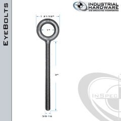 K2003-3-ZN: 3/8-16 x 3 in Long Full Thread Plain Pattern Eyebolt Carbon Steel - Made in the USA