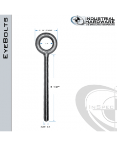 K2003-4-1/2-ZN: 3/8-16 x 4-1/2 in Long Full Thread Plain Pattern Eyebolt Carbon Steel - Made in the USA