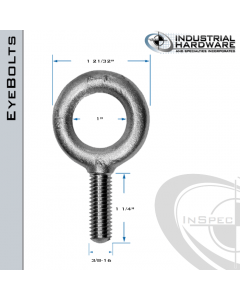 K2003-HDG: 3/8-16 x 1-1/4 in Long Full Thread Plain Pattern Eyebolt Carbon Steel - Made in the USA