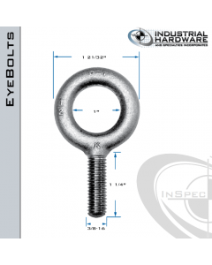 K2003-LT: 3/8-16 x 1-1/4 in Long Full Thread Plain Pattern Eyebolt Alloy Steel 8620 - Made in the USA